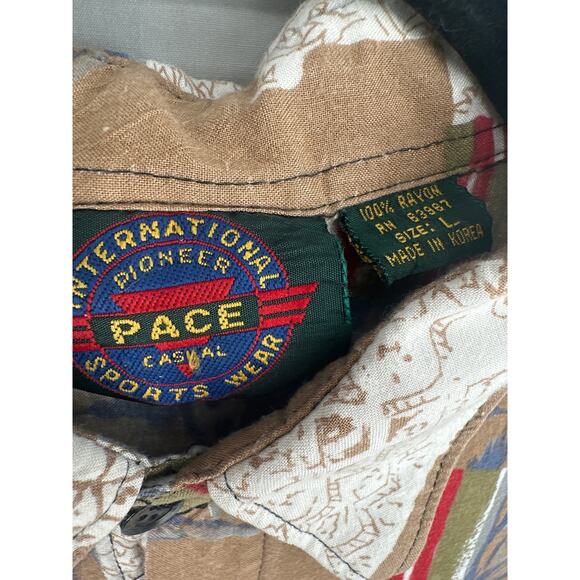 90s Vintage Shirt Large Brown Art Print Floral Button Short Sleeve Camp Beach - Picture 2 of 6